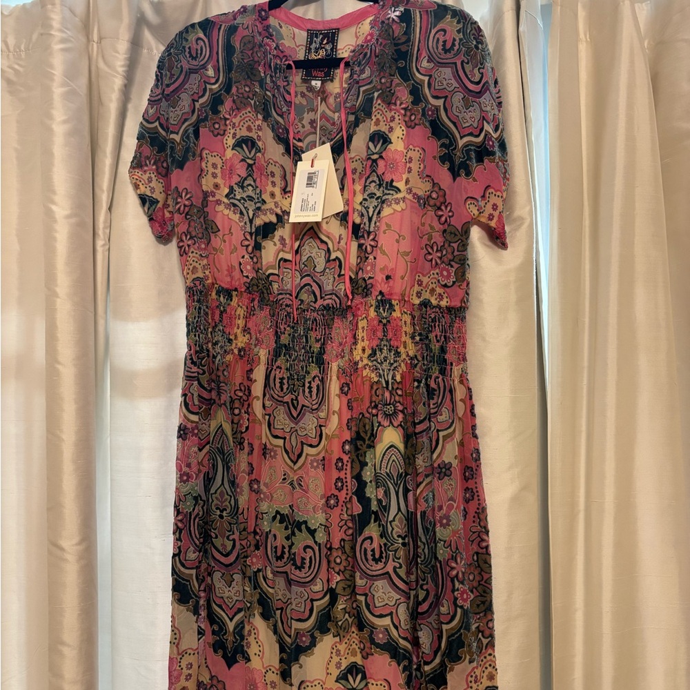 Johnny Was Thia Velvet Burnout Paisley Melody Sheer Medium Boho Dress. NWT.